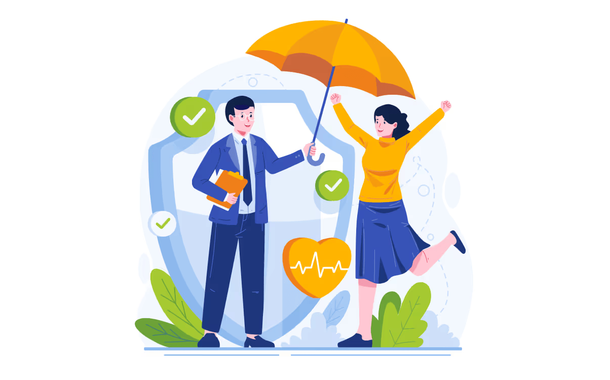 Insurance Agent holding an umbrella over a customer